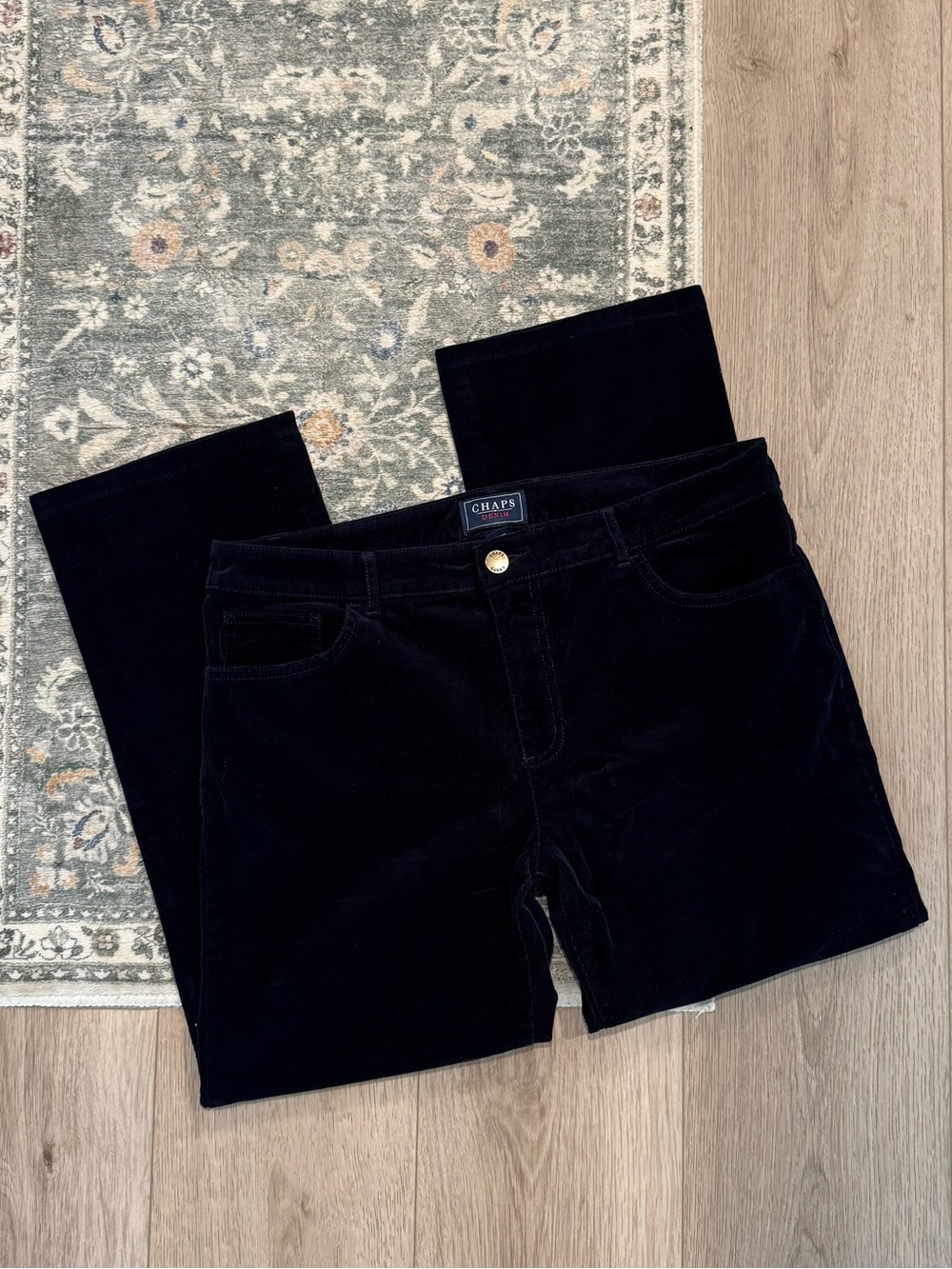 Chaps Dark Blue Velvet Straight-Leg Jeans